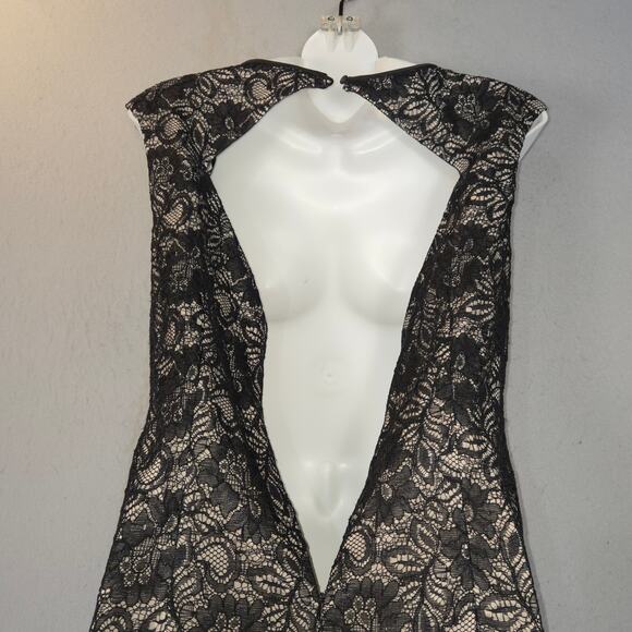 Maggie London Womens Size 6 Prom Dress Beige Black Floral Lace Overlay Event - Picture 7 of 12